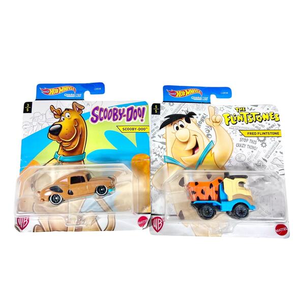 Hot Wheels Carded Lot Of 2 Flintstones Scooby-Doo Toy Cars New (A-1) - Picture 1 of 5